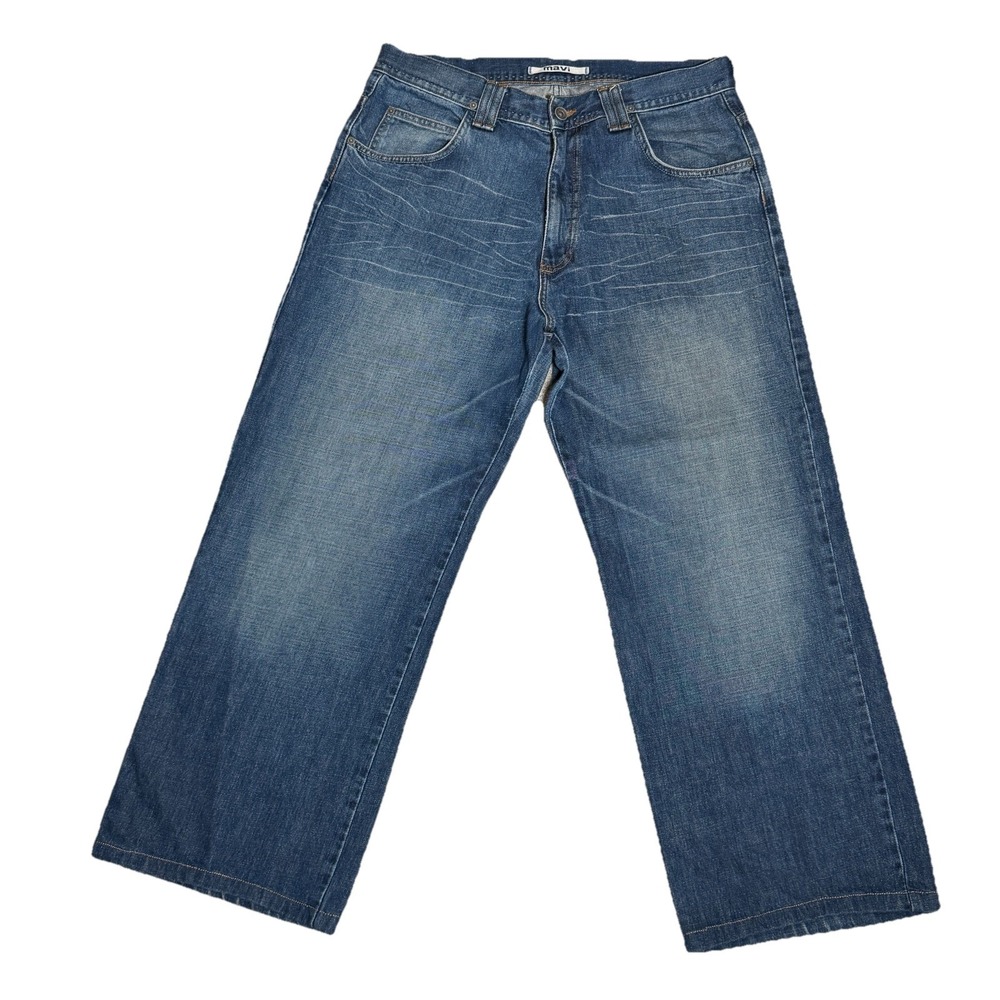 Mavi Max Jeans Men's 34x27 Blue‎ Wide Leg Baggy Y2K Whiskers Denim Pants